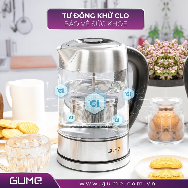 ẤM SIÊU TỐC GUME THUỶ TINH KÈM LÕI LỌC GMEK2201 1.7L