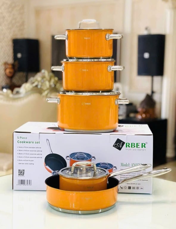 Bộ nồi từ chảo 5 món cao cấp màu cam ARBER - AN05SMC