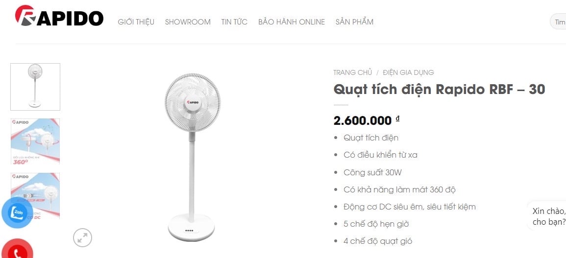 Quạt Tích điện Rapido: RBF– 30