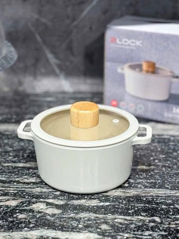 Nồi Chống Dính Đáy Từ 16cm FIKA NEOFLAM Hàn Quốc Nhôm Đúc Phủ Gốm (Màu Trắng Ngà)