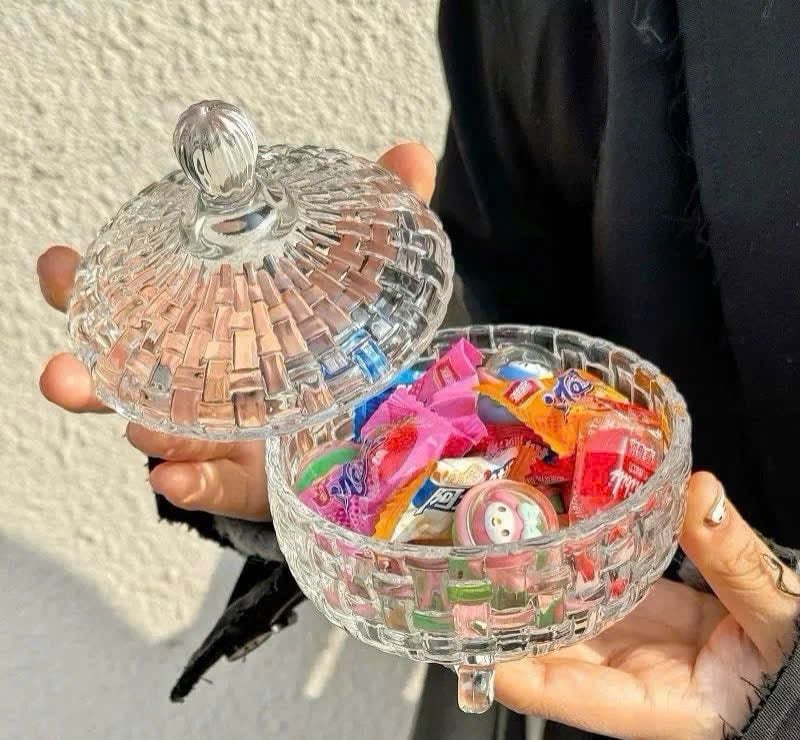 Set 3 Thố Mứt Thuỷ Tinh Pha Lê Có Nắp Cao Cấp