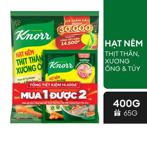 [Tặng kèm gói 65g] Hạt nêm Knorr - Thịt Thăn Xương Ống & Tủy (400g)