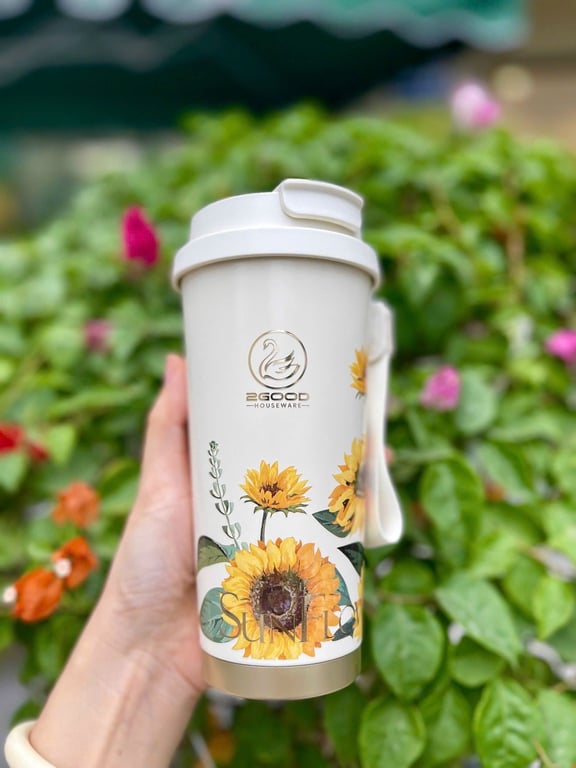 CỐC GIỮ NHIỆT HOẠ TIẾT HOA HƯỚNG DƯƠNG INOX 316 500ML 2GOOD