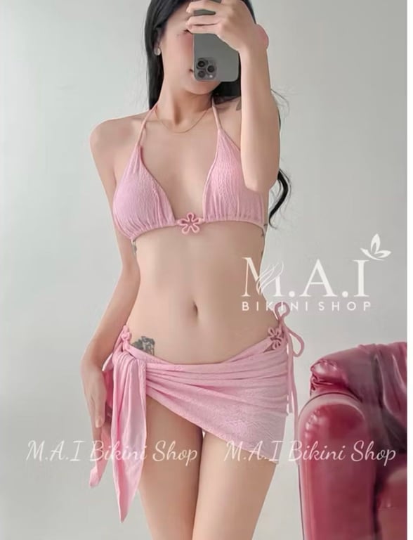 Set bikini 3 món hồng - DT227