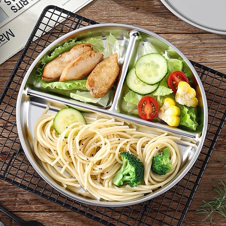 Đĩa 3 Ngăn Inox 304 Sâu Lòng , Kèm 1 thìa và 1 dĩa