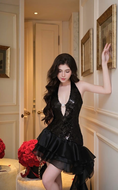 Váy kim sa đen hở ngực - DT060