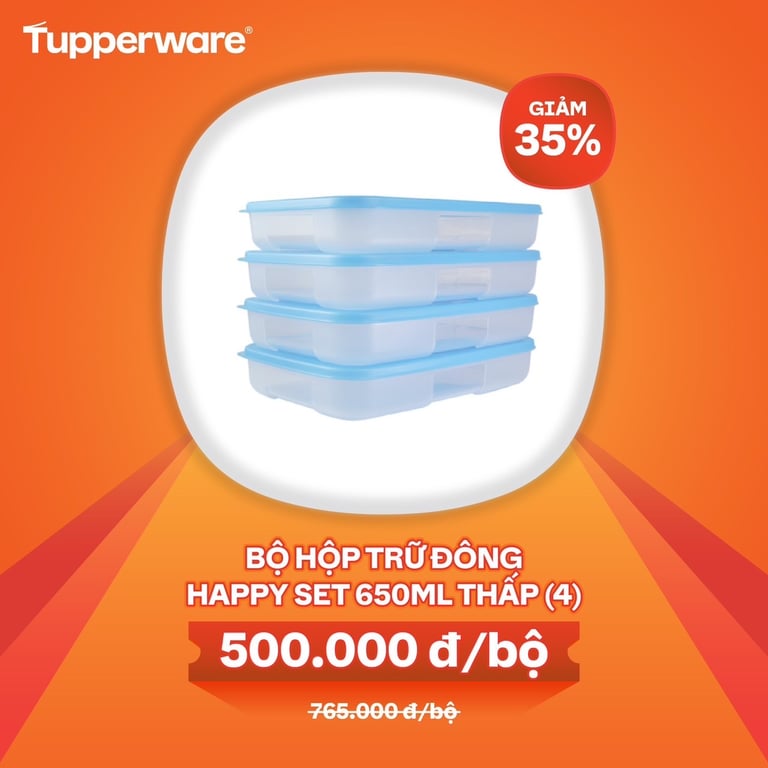 Set 4 hộp trữ đông happy set 650ml thấp