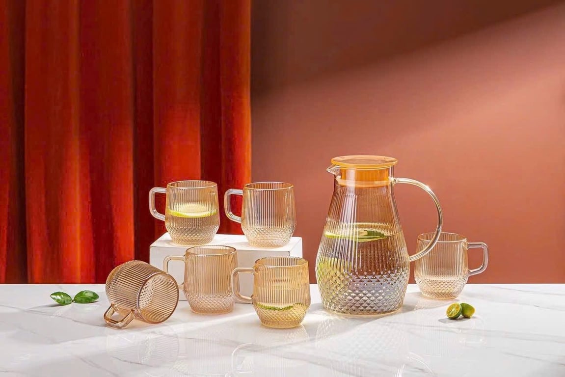 BÌNH VÂN SỌC KIM CƯƠNG 1800ml + 6 CỐC VÂN SỌC KIM CƯƠNG 270ml