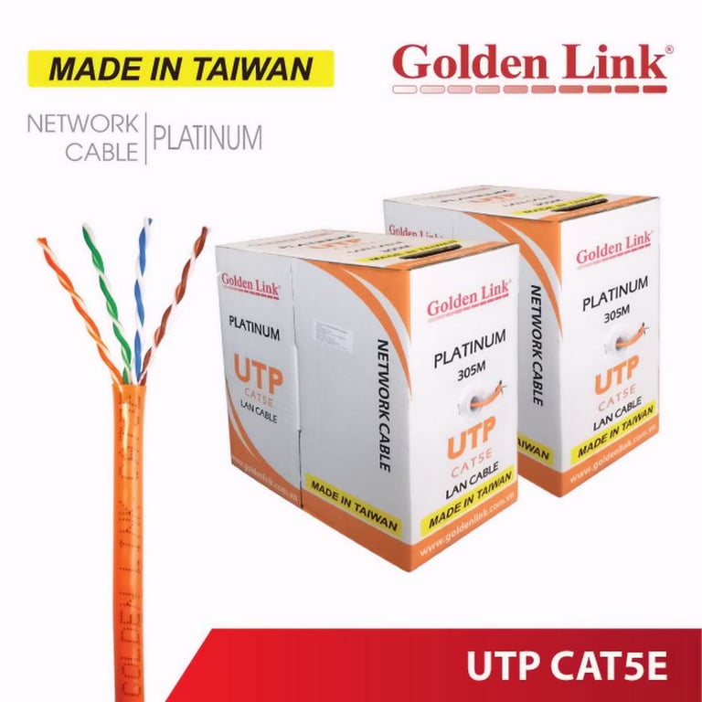 Dây Cáp Mạng Golden Link UTP Cat 5e Platinum TAIWAN 305m/Cuộn (Trắng )