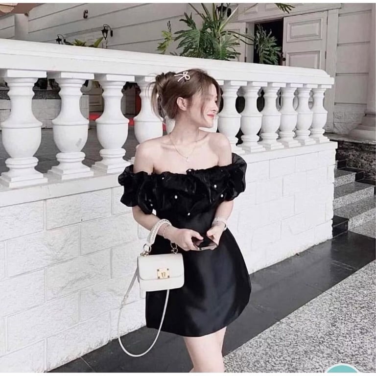 ( Thái Trần Hà Mi ) Đầm dự tiệc trễ vai phối bèo