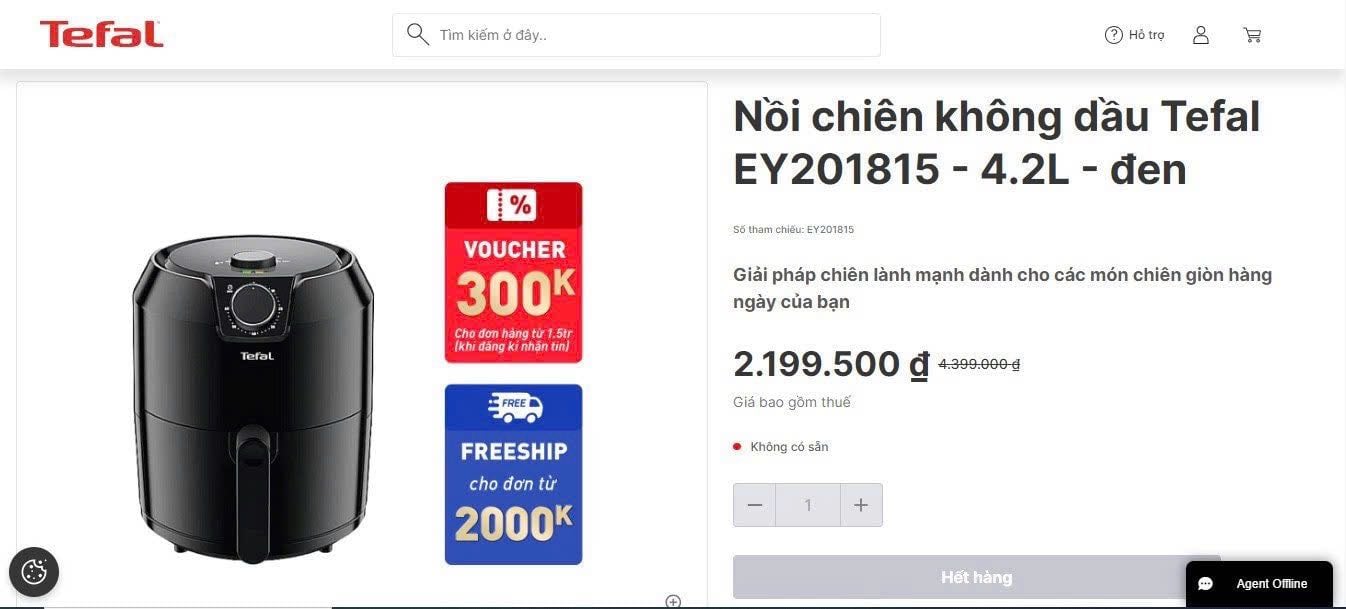 Nồi chiên không dầu Tefal EY201815 dung tích 4.2 lít