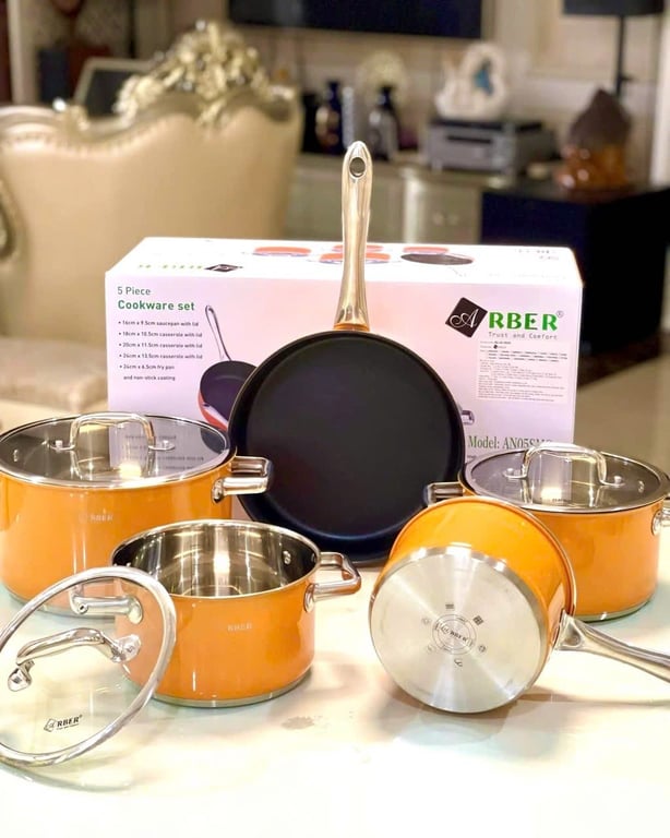 Bộ nồi từ chảo 5 món cao cấp màu cam ARBER - AN05SMC