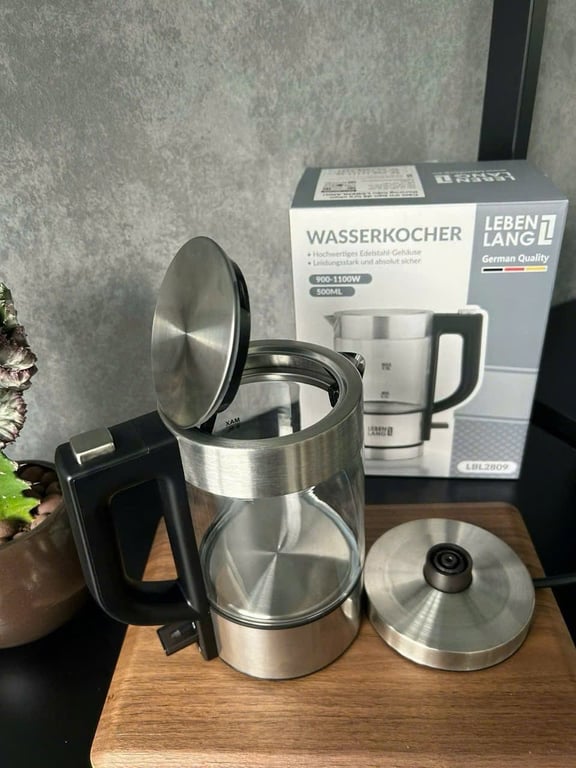 ẤM SIÊU TỐC THUỶ TINH CAO CẤP LEBENLANG 500Ml LBL2809