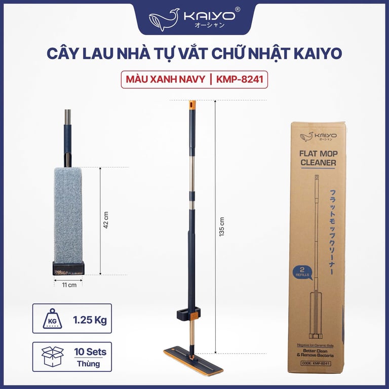 Cây lau nhà tự vắt tích hợp gốm ion diệt khuẩn và gạt nước thông minh Kaiyo