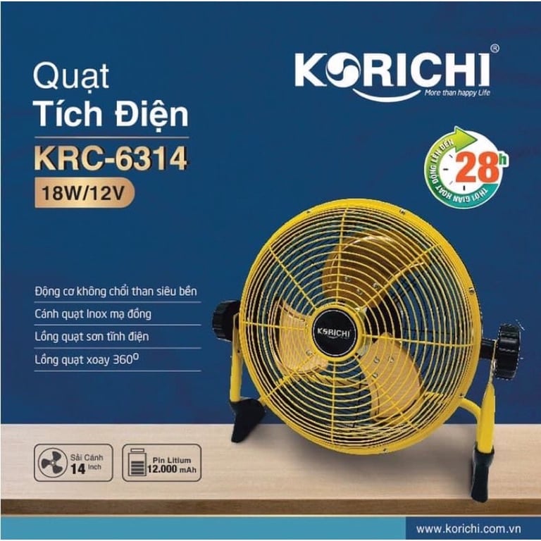 Quạt tích điện Korichi KRC-6014 (14inch)