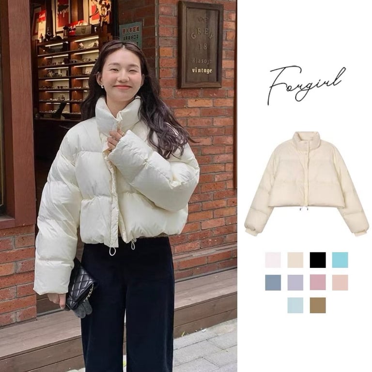 Áo khoác phao croptop - Trắng Sữa