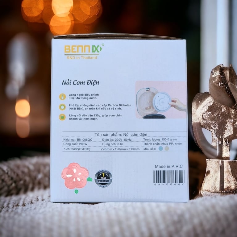 🍃 NỒI CƠM ĐIỆN MINI 0,6 LÍT BENNIX BN-006GC