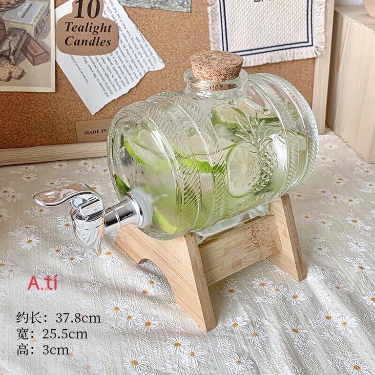 BÌNH THUỶ TINH ĐỰNG RƯỢU, ĐỰNG NƯỚC CÓ VÒI KÈM KỆ GỖ