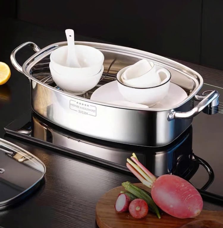 RK718 - NỒI HẤP CÁ 2 TẦNG INOX 304