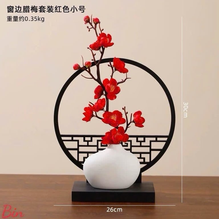 Bộ Bình Hoa Gốm Cao Cấp Kèm Bình Phong Cổ Trang Decor Tết 2025