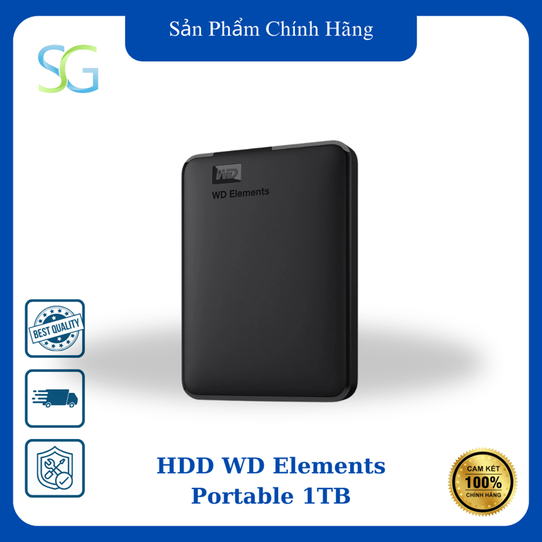 Ổ Cứng Di Động HDD WD Elements Portable 1TB 2.5" USB 3.0 - WDBUZG0010BBK-WESN (Đen)