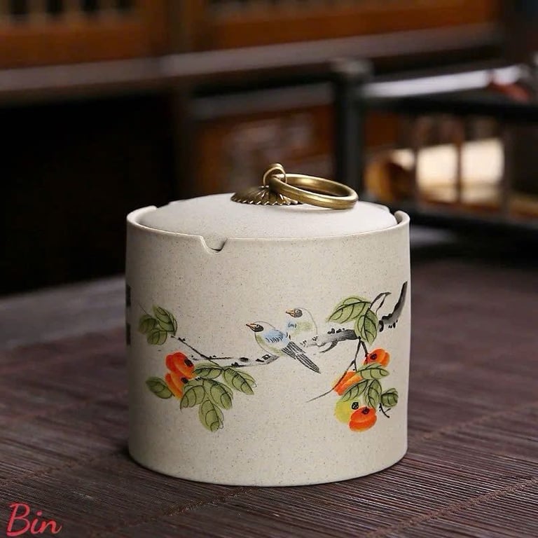 Gạt Tàn Thuốc Lá Bằng Gốm Tử Sa Hoạ tiết Hoa Lá Cổ Điển