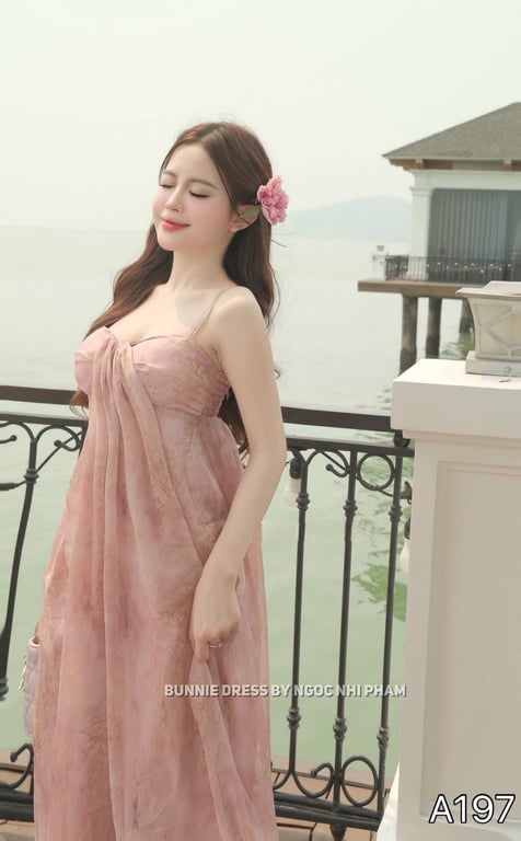 A197- váy hoa maxi hồng