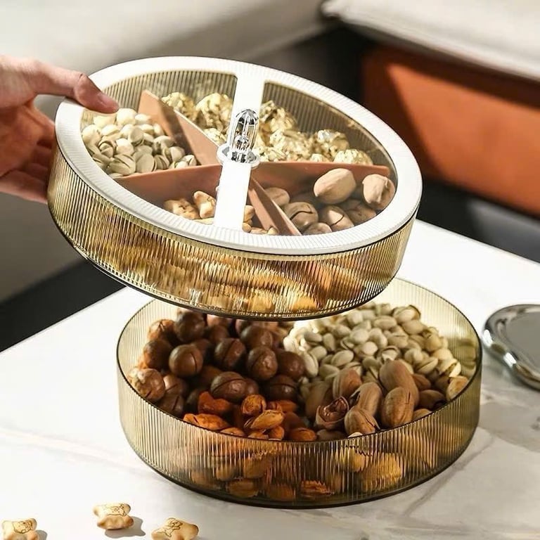 KHAY ĐỰNG MỨT 2 TẦNG 4 NGĂN 360 ĐỘ NÚM GẤU