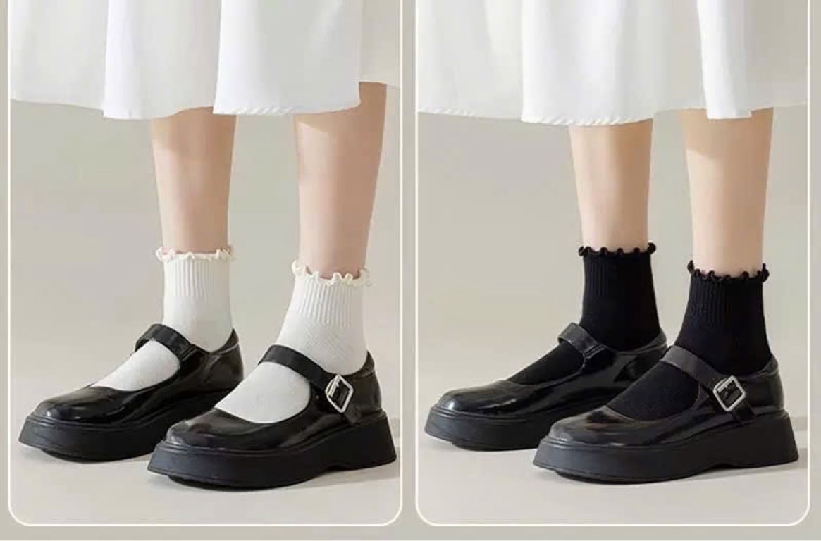 Set 5 tất nữ Muji cổ trung viền bèo