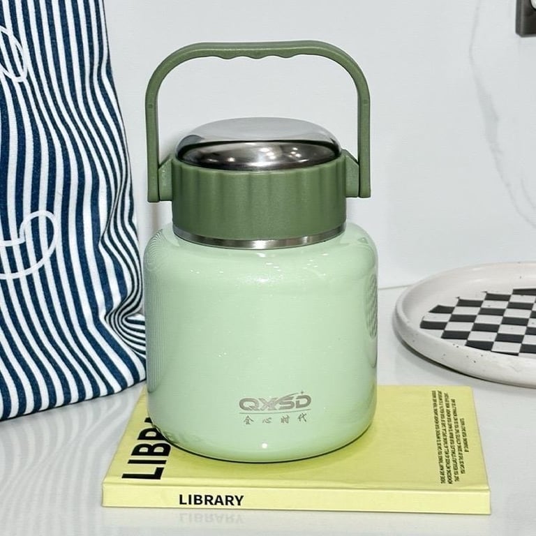 Bình ủ cháo cao cấp có quai xách tiện lợi kèm thìa inox gấp gọn