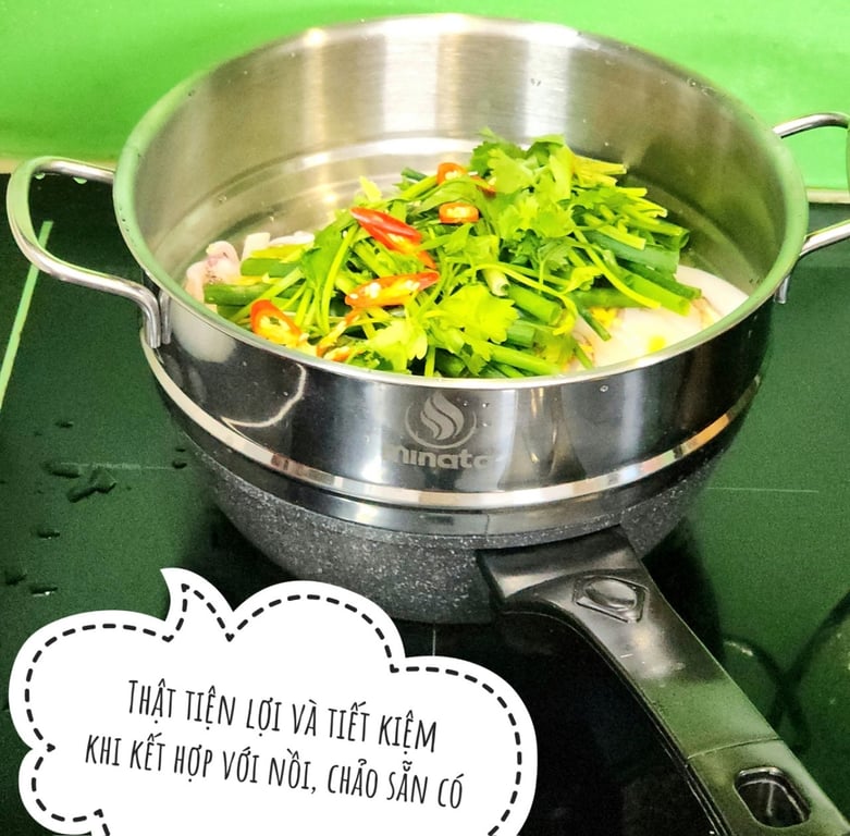 Xửng hấp 3 nấc inox - kèm VUNG KÍNH Minata size 24cm ❤️