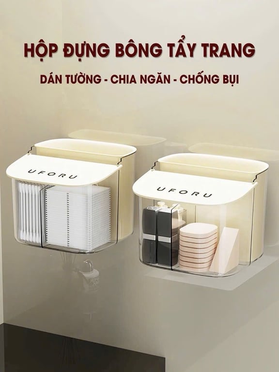 HỘP ĐỰNG BÔNG TẨY TRANG TREO TƯỜNG UFORU