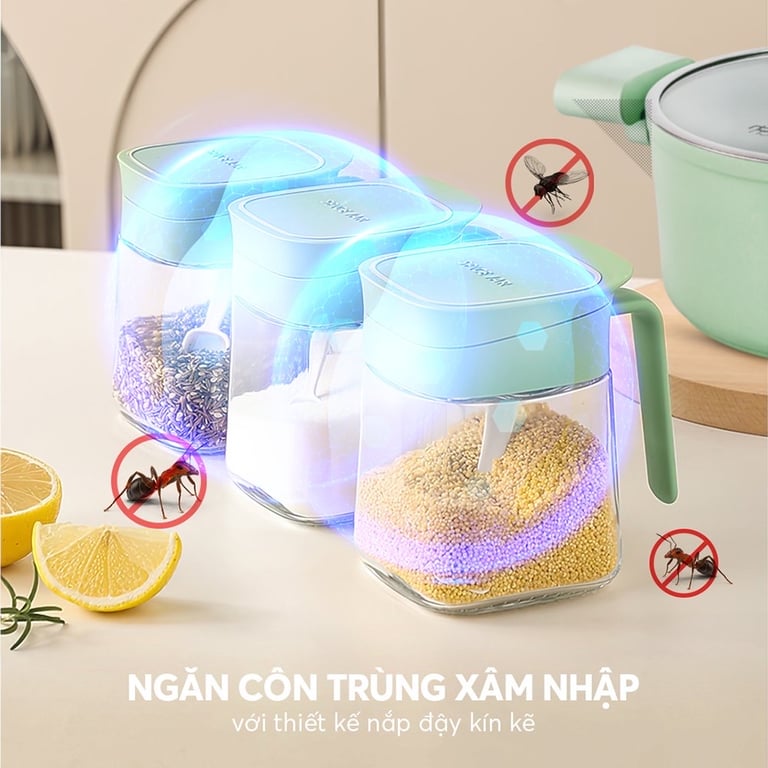 🍋 Lọ đựng gia vị Elmich kèm giá inox và thìa siêu tiện lợi