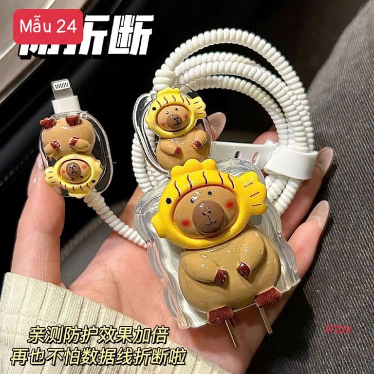 Set 2 BỘ BẢO VỆ DÂY CÁP SẠC, CỦ SẠC ĐIỆN THOẠI PHIÊN BẢN DỄ THƯƠNG DÀNH CHO CỦ SẠC NHANH 18W-20W