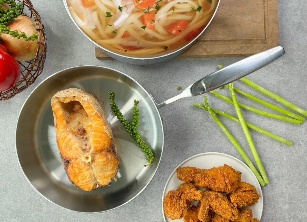 Chảo inox 316 liền khối 5-ply Premium Kaiyo - thành cao