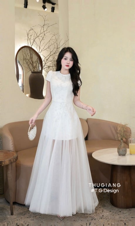 Váy ren ép phối chân váy dài lưới