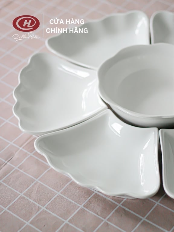 BỘ BÁT ĐĨA HOA MẶT TRỜI - gốm sứ Minh Châu loại 1