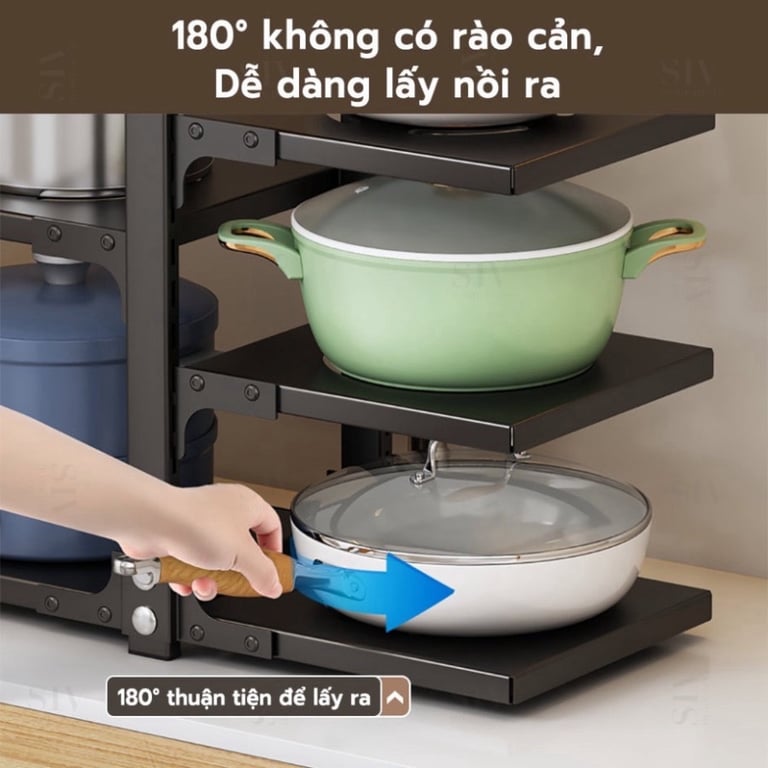 Kệ để xoong nồi nhiều tầng, kệ để đồ gầm bếp và tủ bếp tiện lợi HK07 (đen/trắng)