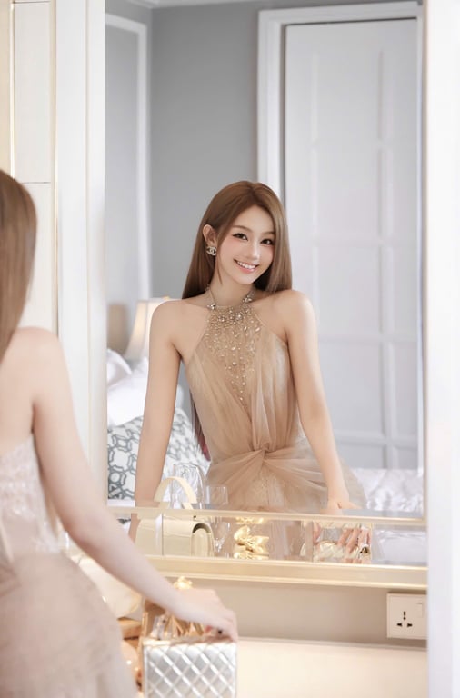 Trân Ali - Váy cổ yếm nâu đính đá phối ren - sz S