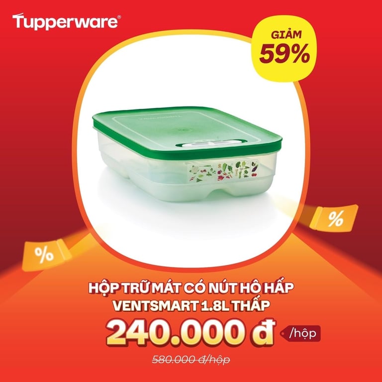 Hộp trữ mát có nút hô hấp ventsmart  1.8L thấp