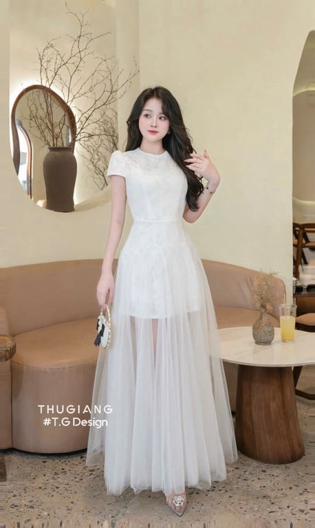 Váy ren ép phối chân váy dài lưới