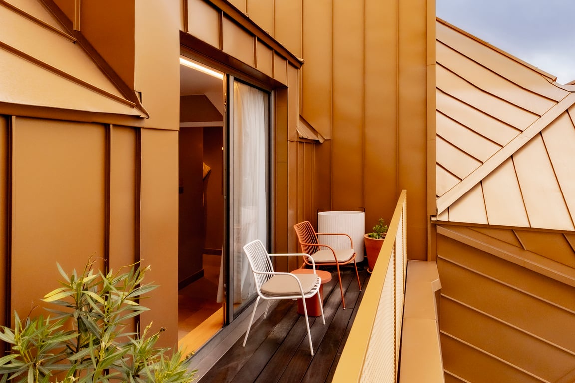 Pilgrim, Paris: terrace beneath copper rooftops