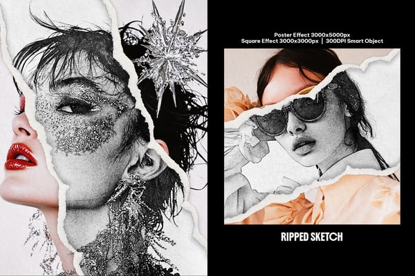 Ripped Sketch Square And Poster Photo Effect