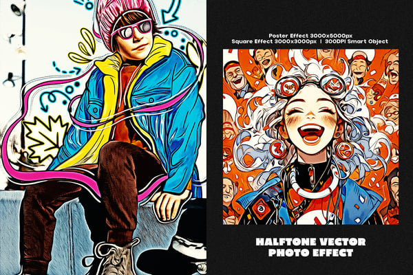 Halftone Vector Square And Poster Photo Effect