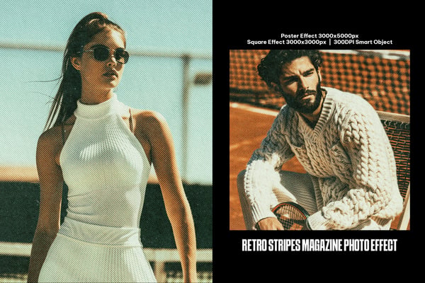 Retro Stripes Magazine Square And Poster Photo Effect
