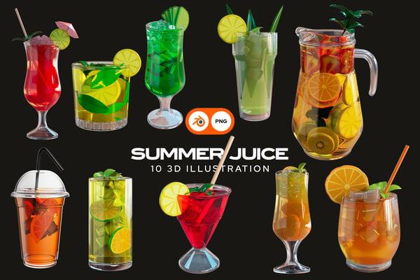 Free Summer Juice 3D Illustration Pack