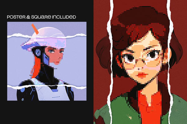 Pixels Art Square And Poster Photo Effect