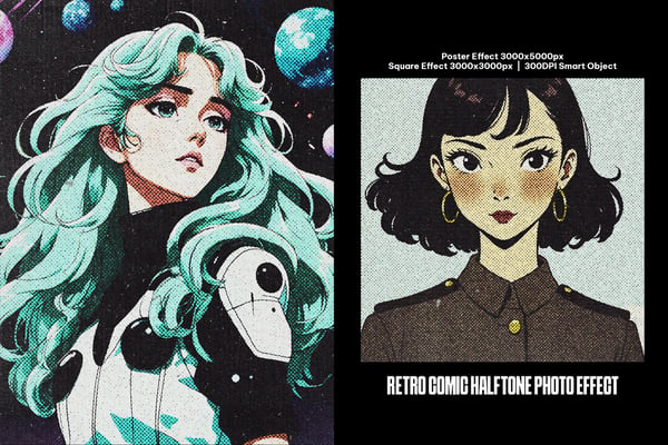 Retro Comic Halftone Square And Poster Photo Effect
