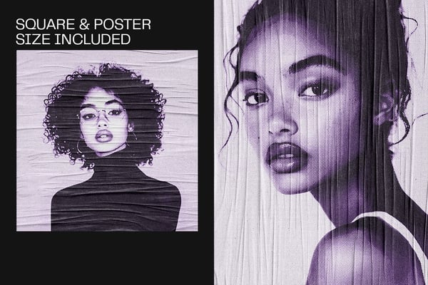 Glued Paper Halftone Square And Poster Photo Effect