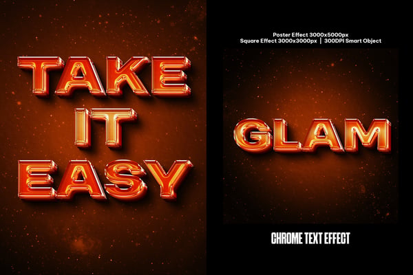 Chrome Square And Poster Text Effect